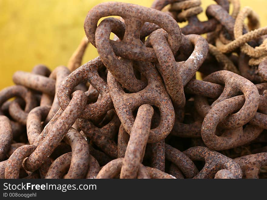 In a harbor in denmark  a rusted  chain. In a harbor in denmark  a rusted  chain