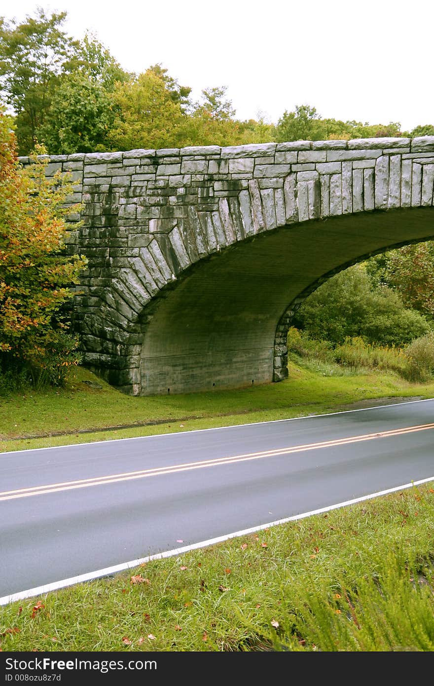 Blue Ridge Parkway Stone Bridge over a road. Blue Ridge Parkway Stone Bridge over a road.