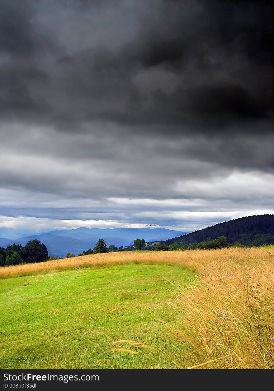 Idilic landscape with sunset on horizont and nice wild nature