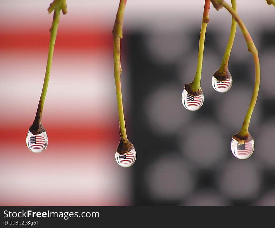 Reflection of us flag in drops. Reflection of us flag in drops