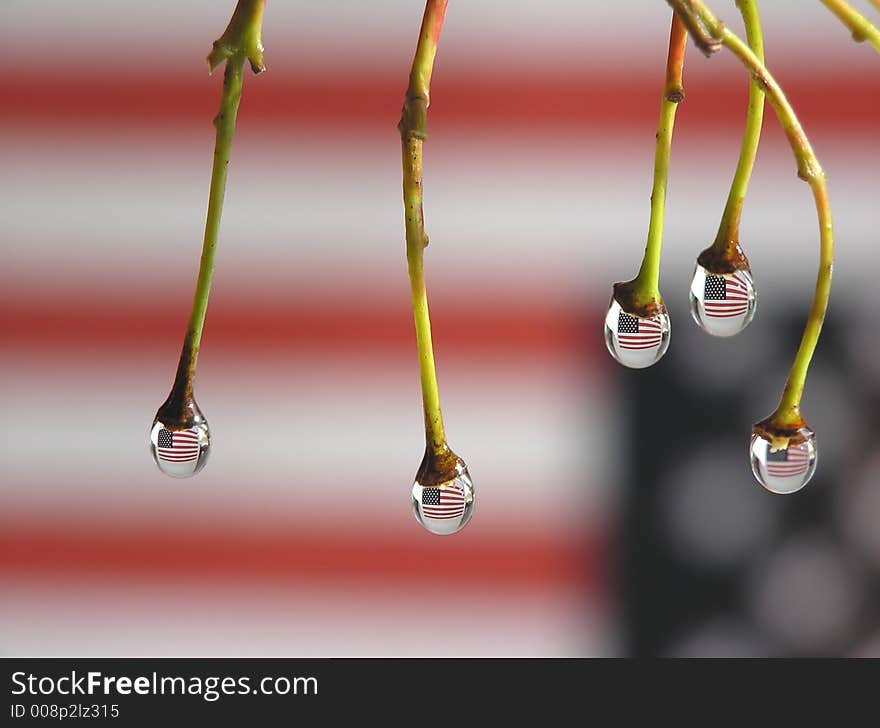 Reflection of us flag on drops