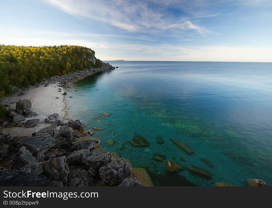 Slanting sun beams highlight the buttom of Georgian Bay. Slanting sun beams highlight the buttom of Georgian Bay.