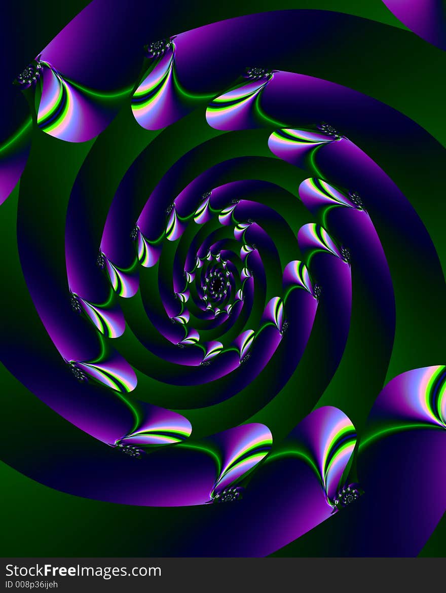 Abstract fractal image of a purple spiral with colorful disc points