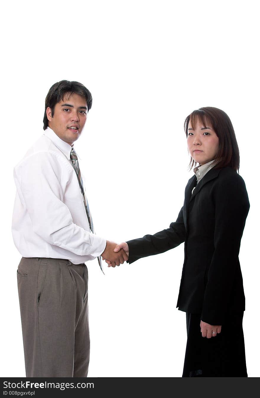 Asian Businessmn and women shakking hands, isolated. Asian Businessmn and women shakking hands, isolated