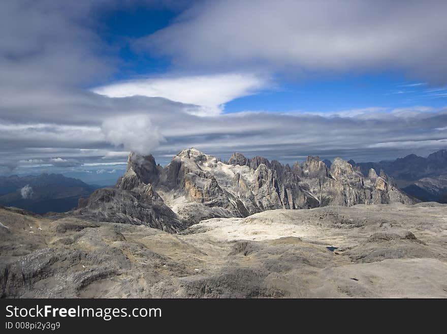 The loneliness of the land of Pale San Martino in Dolomites Mountains. The loneliness of the land of Pale San Martino in Dolomites Mountains