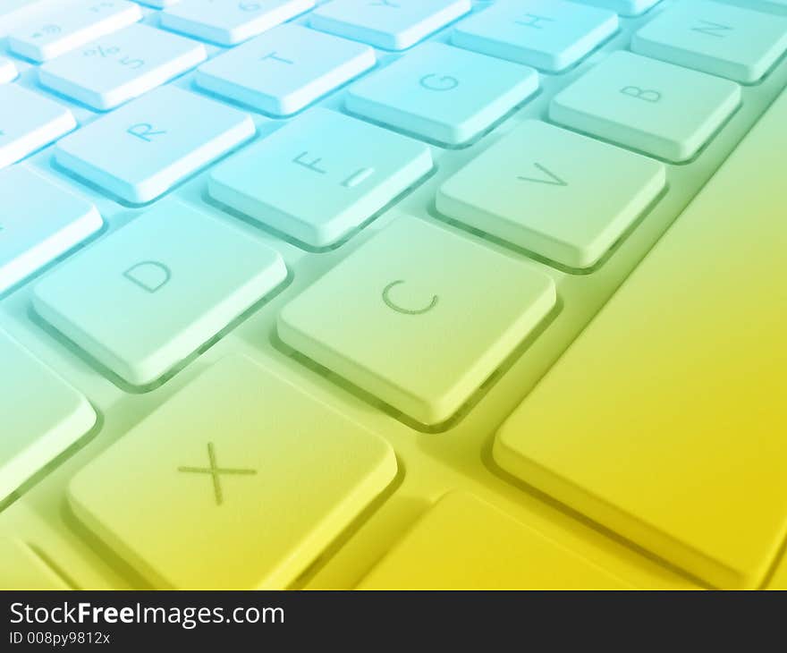 Closeup of laptop keyboard with yellow and blue color effect. Closeup of laptop keyboard with yellow and blue color effect