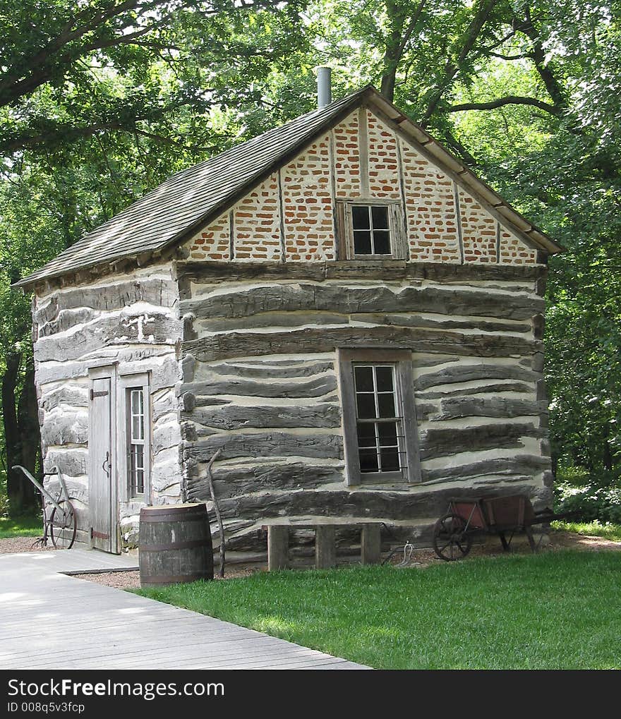 An early cabin built of bricks and hardwoods is preserved at Homestead National Monument of America in Nebraska.