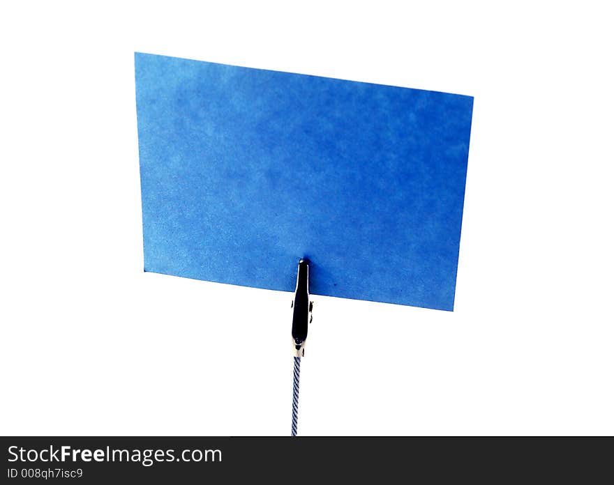 Blank blue notice card on pure white background - mini billboard. Blank blue notice card on pure white background - mini billboard