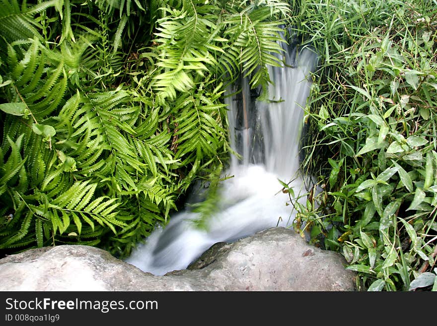 Small waterfall in green grass. Small waterfall in green grass