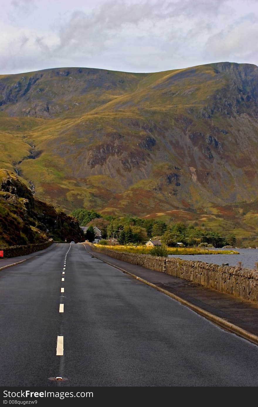 A road into the mountains, Snowdonia, Wales, UK. A road into the mountains, Snowdonia, Wales, UK