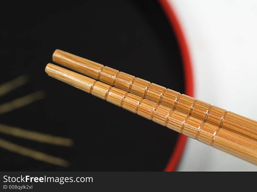 Pair of Chopstick with Black Plate