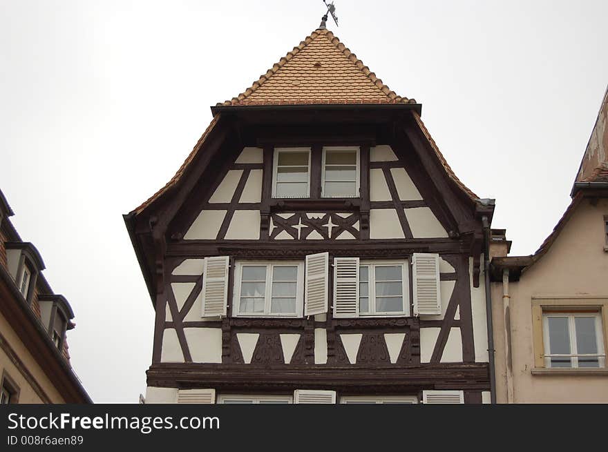 A view of an old German building in Strassbourg, France.  Strassbourg is on the German-French border and was occupied by both countries at different times in the past