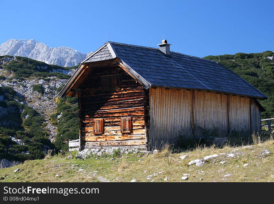 Log cabin in the mountains