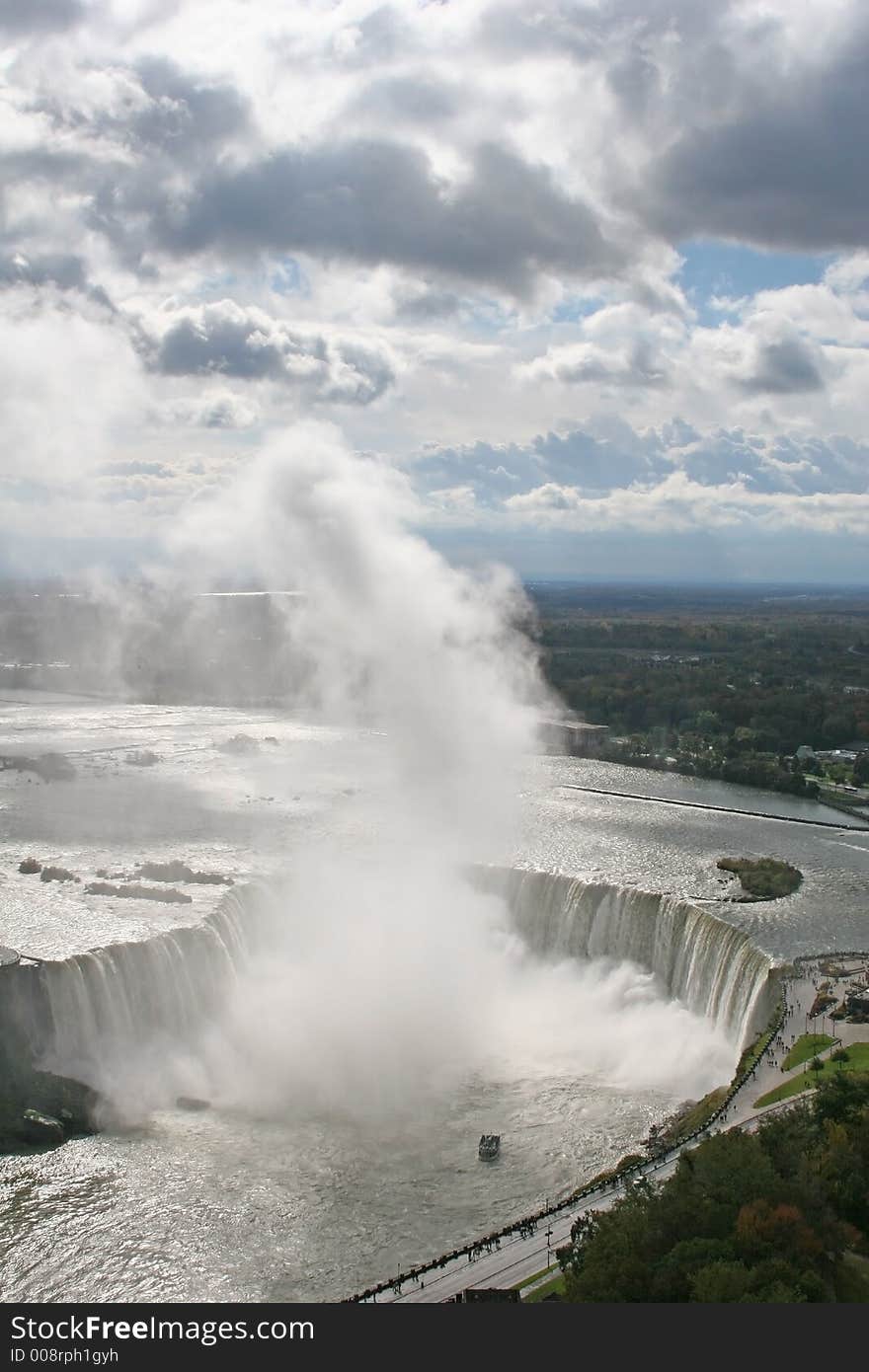 Above the Canadian Horseshoe falls from Niagara falls Ontario. Above the Canadian Horseshoe falls from Niagara falls Ontario