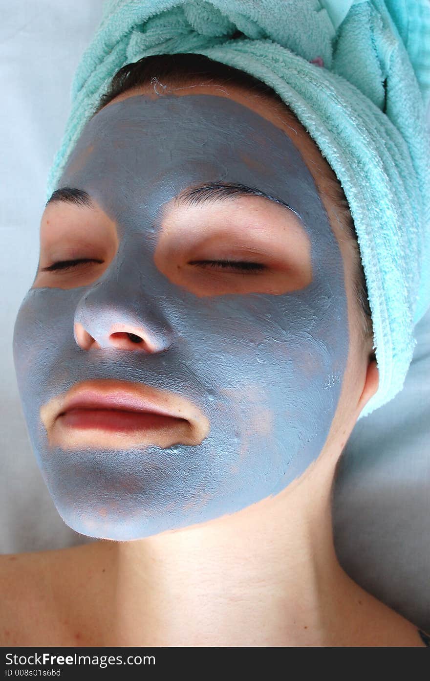 Woman rest in blue mask. Woman rest in blue mask