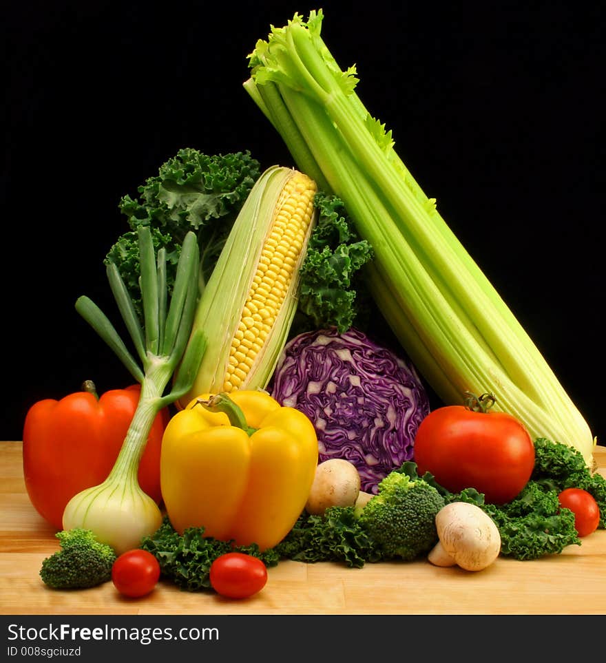 Vegetable Display on Black Background. Vegetable Display on Black Background