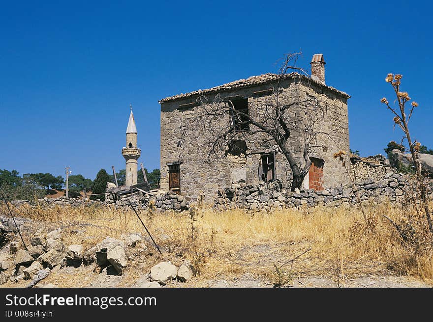 Historical agean house and tree. Historical agean house and tree