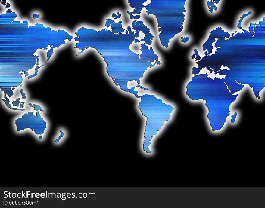 World map with glow effect and black background. World map with glow effect and black background