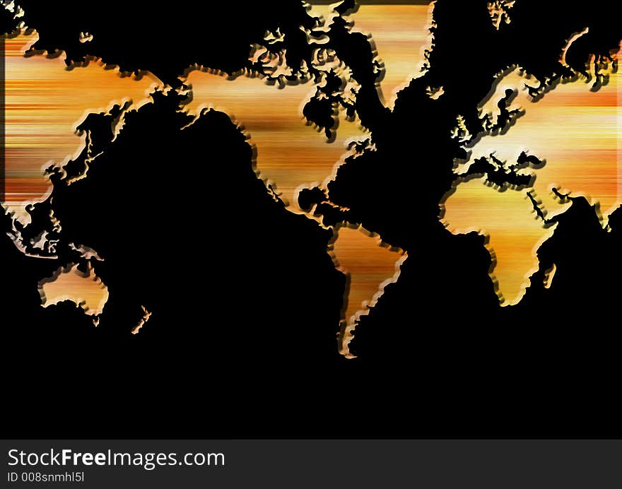 World map with black background and bevel effects - ideal for make alpha channel.