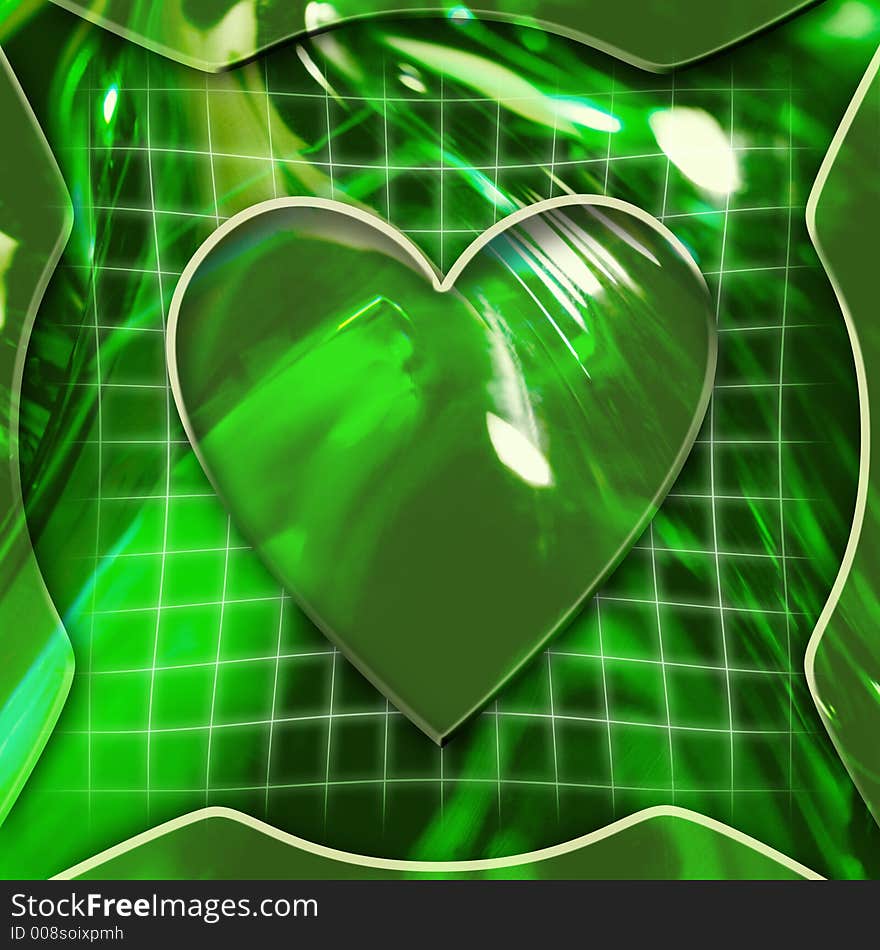 Green abstract graphic background with heart icon