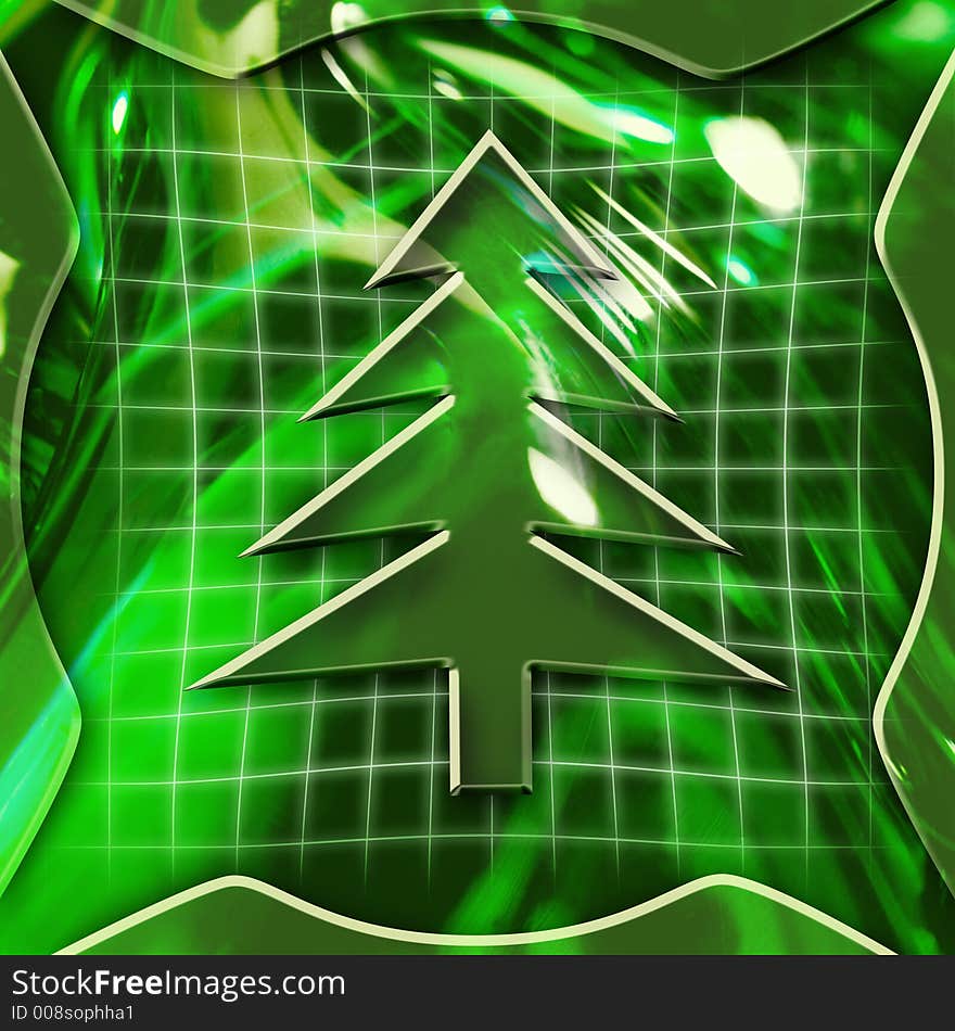 Green abstract graphic background with christmas tree icon