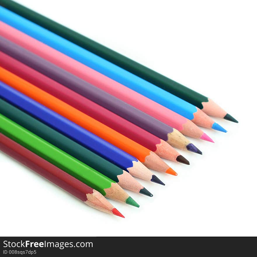 Isolated colourful pencils on white