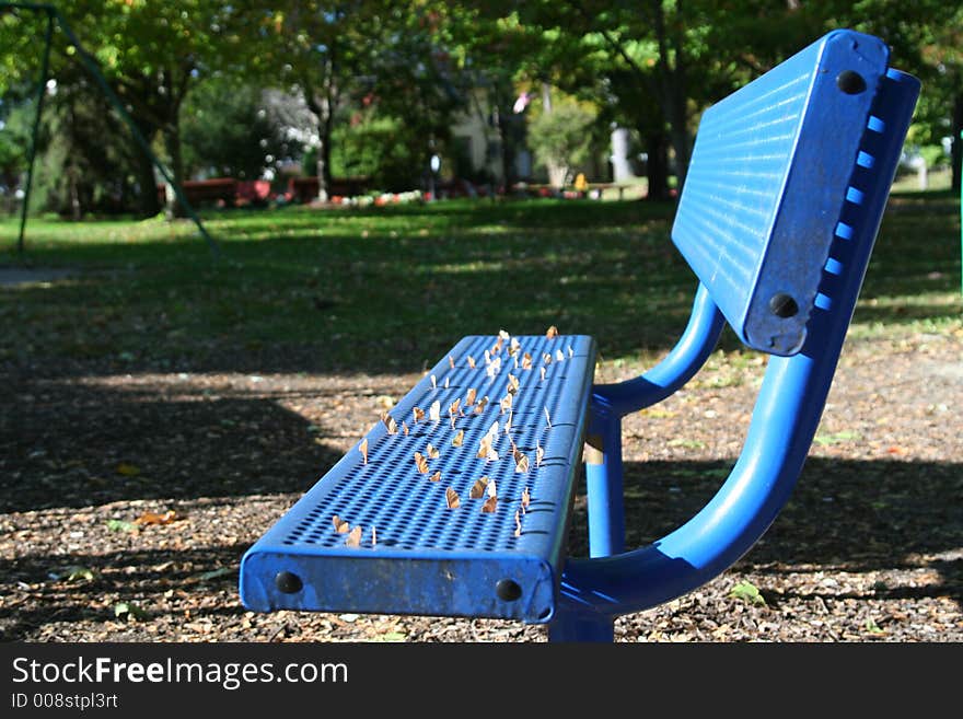 Blue park bench