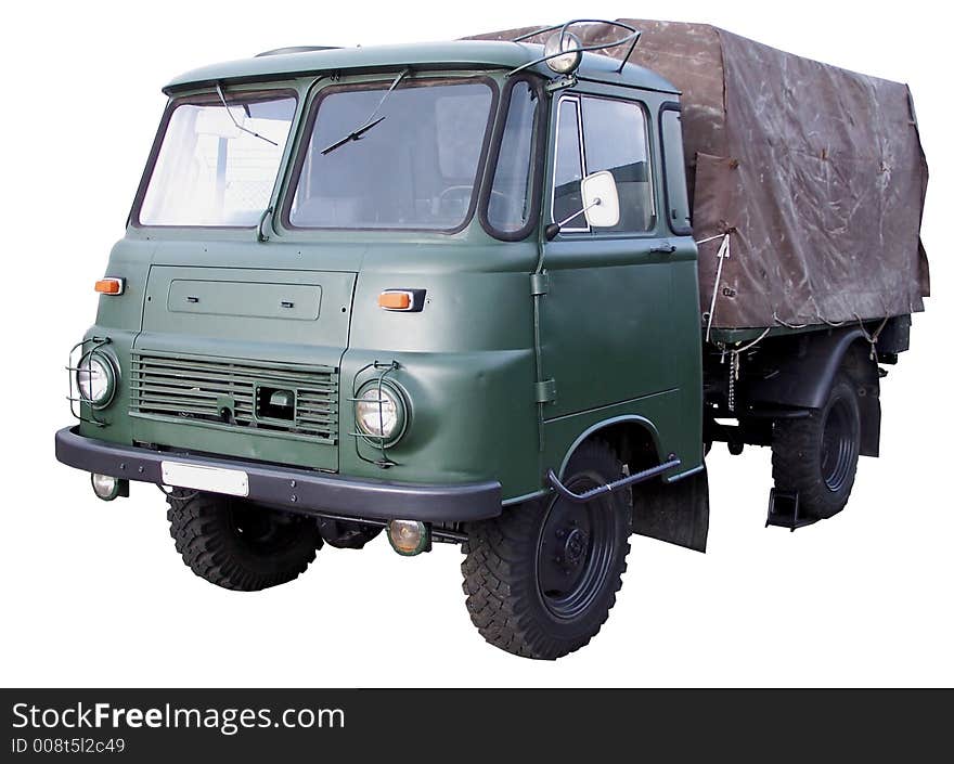 Old East German motor vehicle the volksarmmee,in the museum , isolated