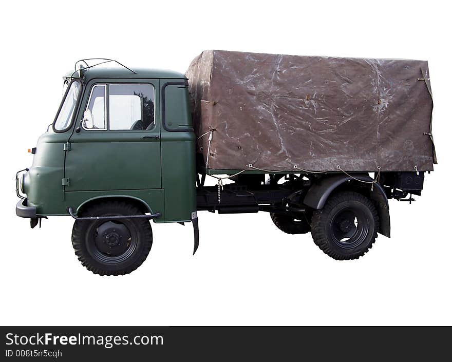 Old East German motor vehicle the volksarmmee,in the museum , isolated. Old East German motor vehicle the volksarmmee,in the museum , isolated