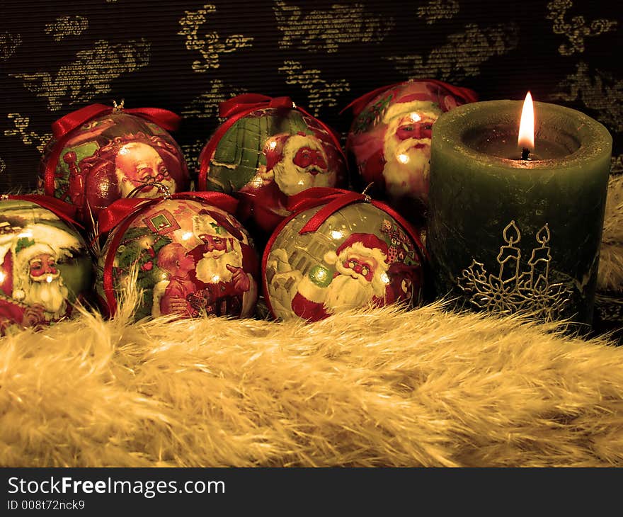 Details of chritsmas decoration whit candle and ball. Details of chritsmas decoration whit candle and ball