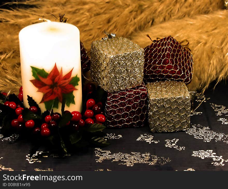 Christmas decoration whit candle and decorated box