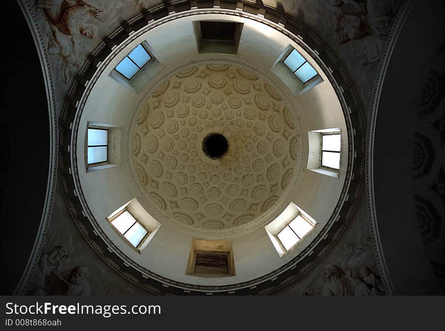 Interior of a church cupola. Church is inside a private italian villa. Como, Italy.