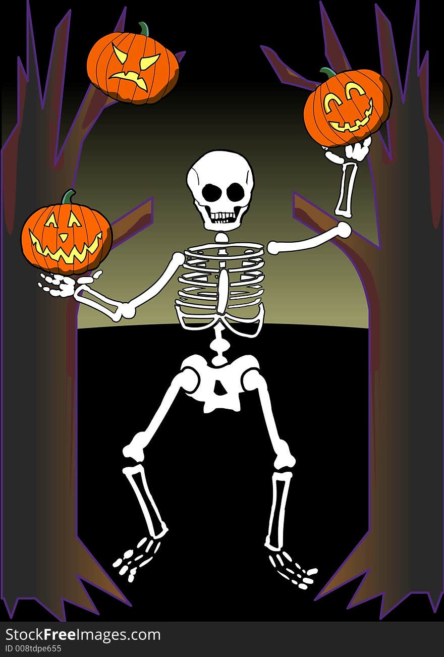 Skeleton Juggling Pumpkins