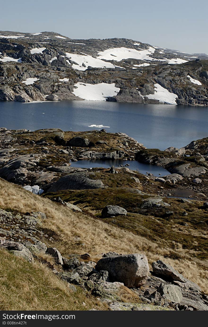 Picture of mountain lake and glaciers in central Norway. Picture of mountain lake and glaciers in central Norway.