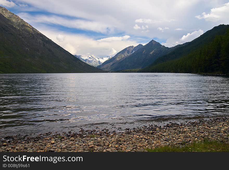 Mountains landscape and lake.