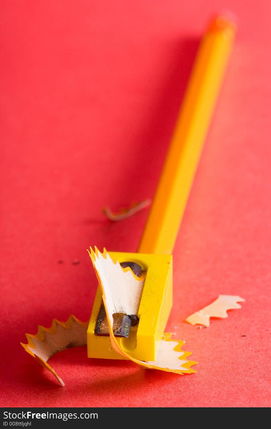 Pencil, pencil sharpener and shavings