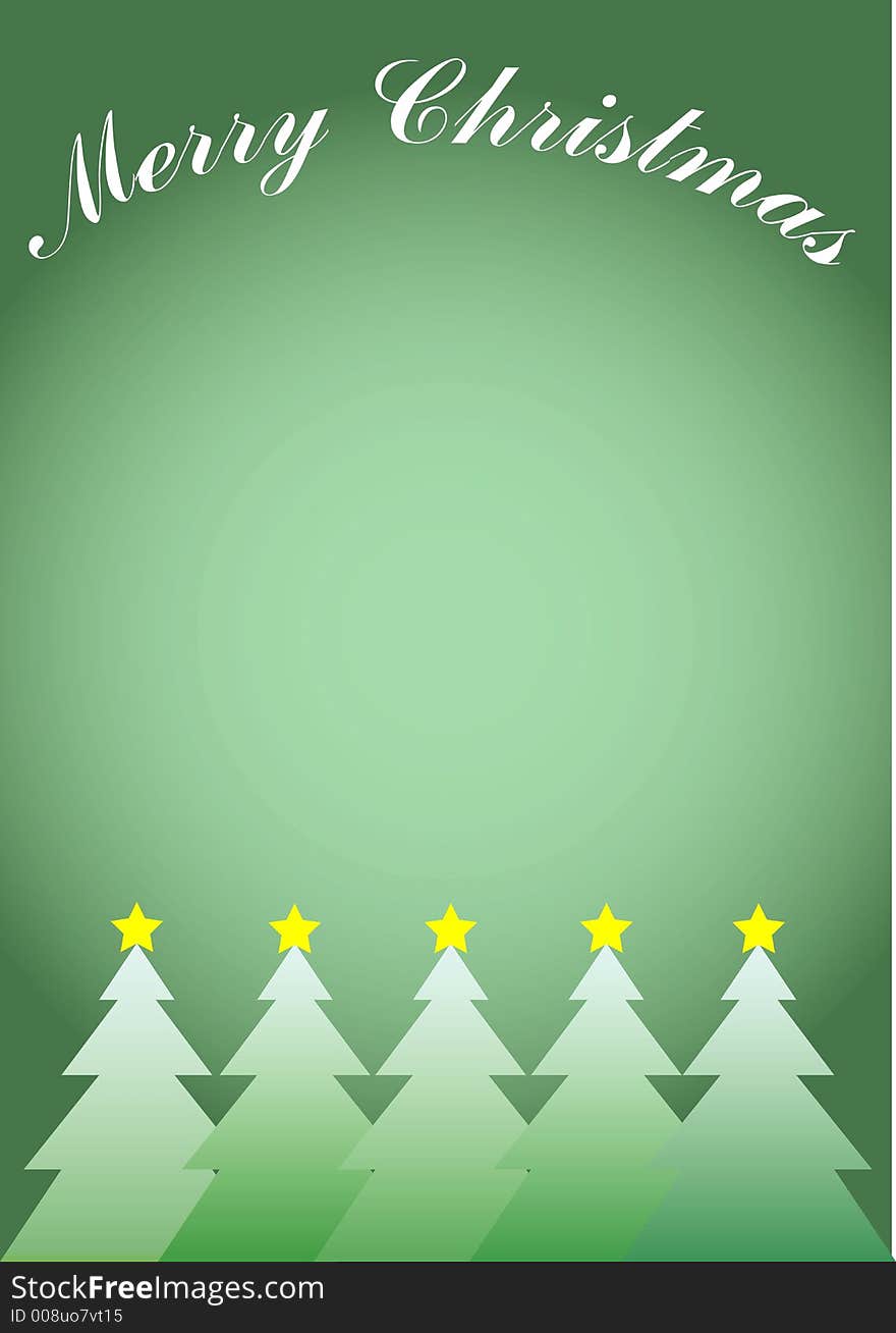 Background with green gradient and christmas trees in the bottom