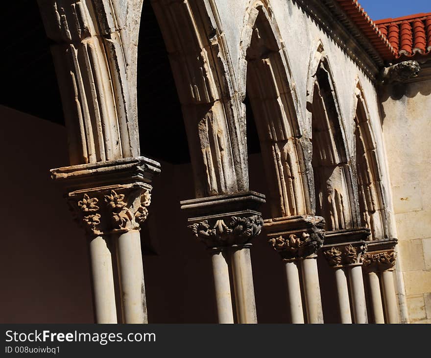 Antique monastery baroque arches closeup