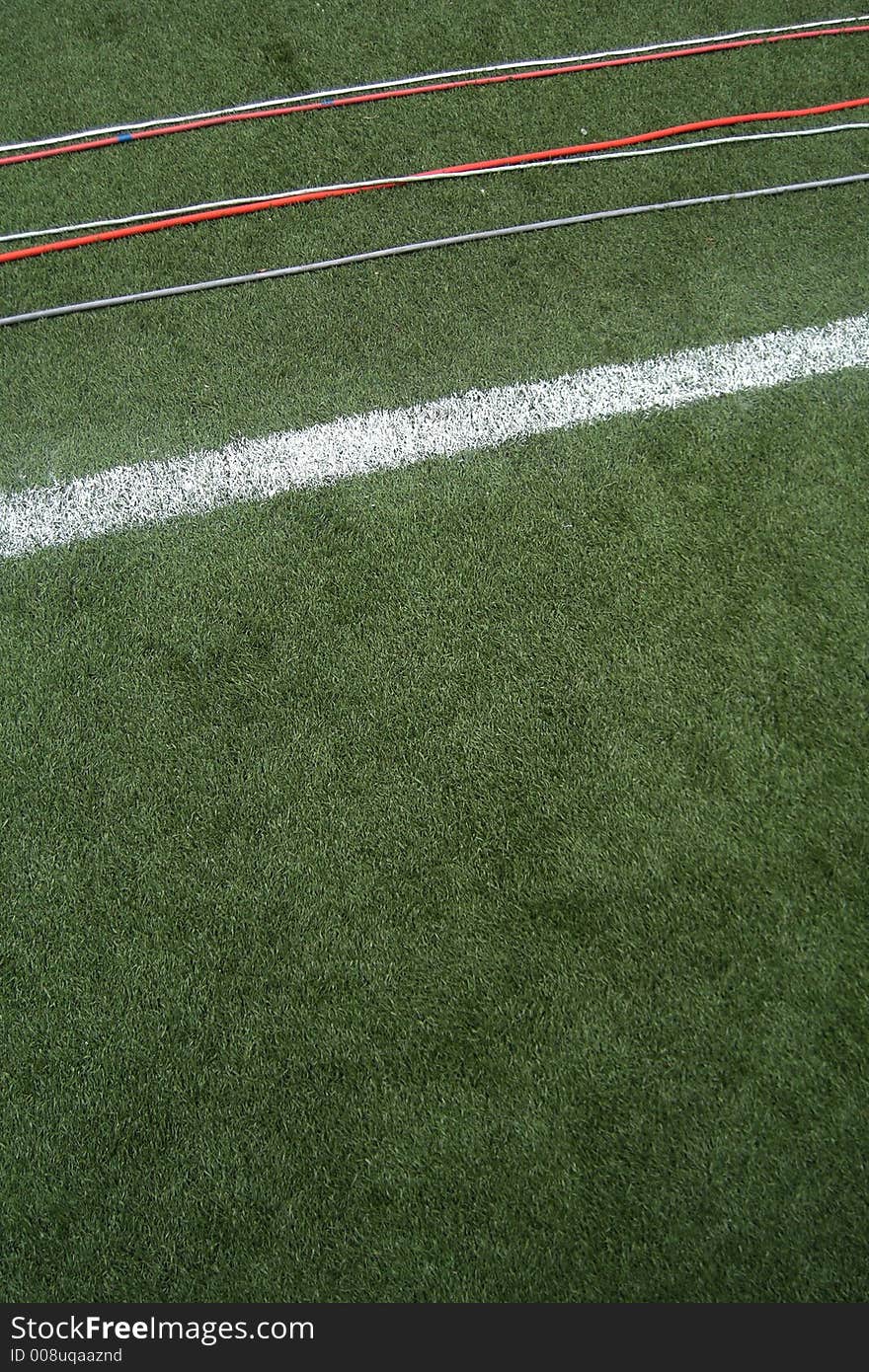 Cords on a soccer field made during the preparation to the track and field tournament Russian Challenge 2006. Moscow, sport stadium Luzhniki