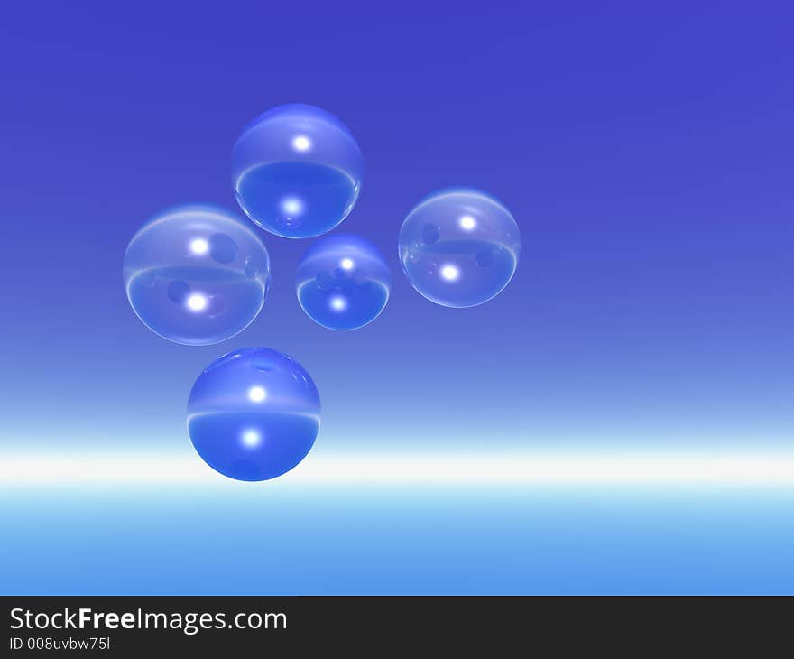 Rising blue bubbles - 3d scene. Rising blue bubbles - 3d scene