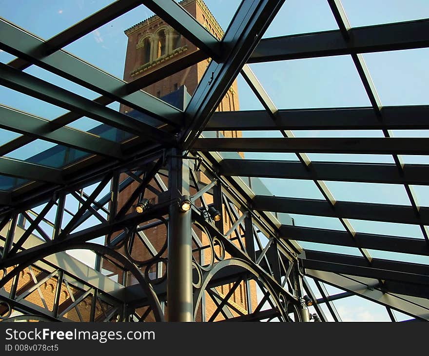 St Johns Cathedral Tower From The Inside Of A Glass Atrium