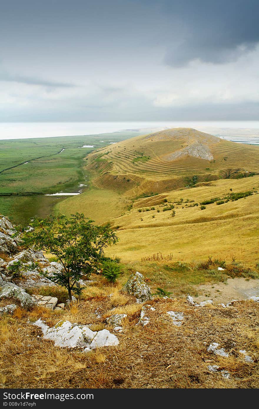 Danube delta rocky landscape with blue sky