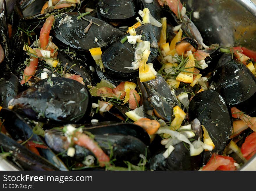 Salad with sea fruits and lemon. Salad with sea fruits and lemon