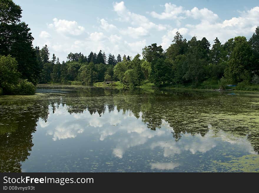 On coast of lake in Moscow region