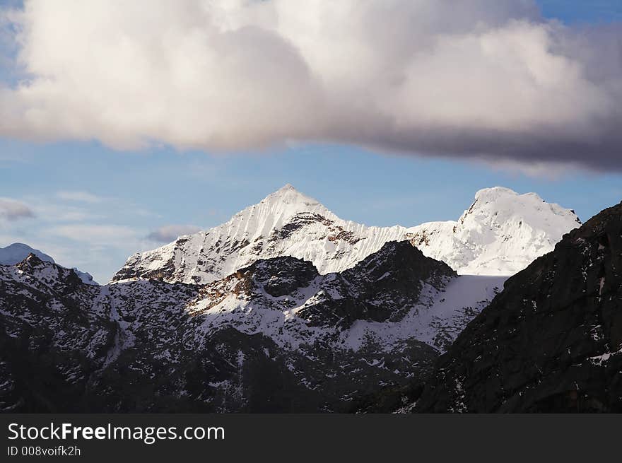 Snowcowered high cordillera mountain in Peru. Snowcowered high cordillera mountain in Peru