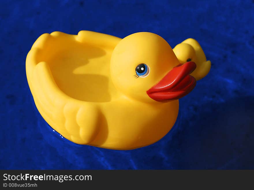 Yellow rubber duck family and blue water. (with clipping path). Yellow rubber duck family and blue water. (with clipping path)