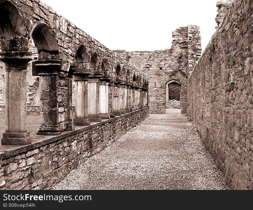 Ruined corridor in Jerpoint Abbey, Ireland. Ruined corridor in Jerpoint Abbey, Ireland