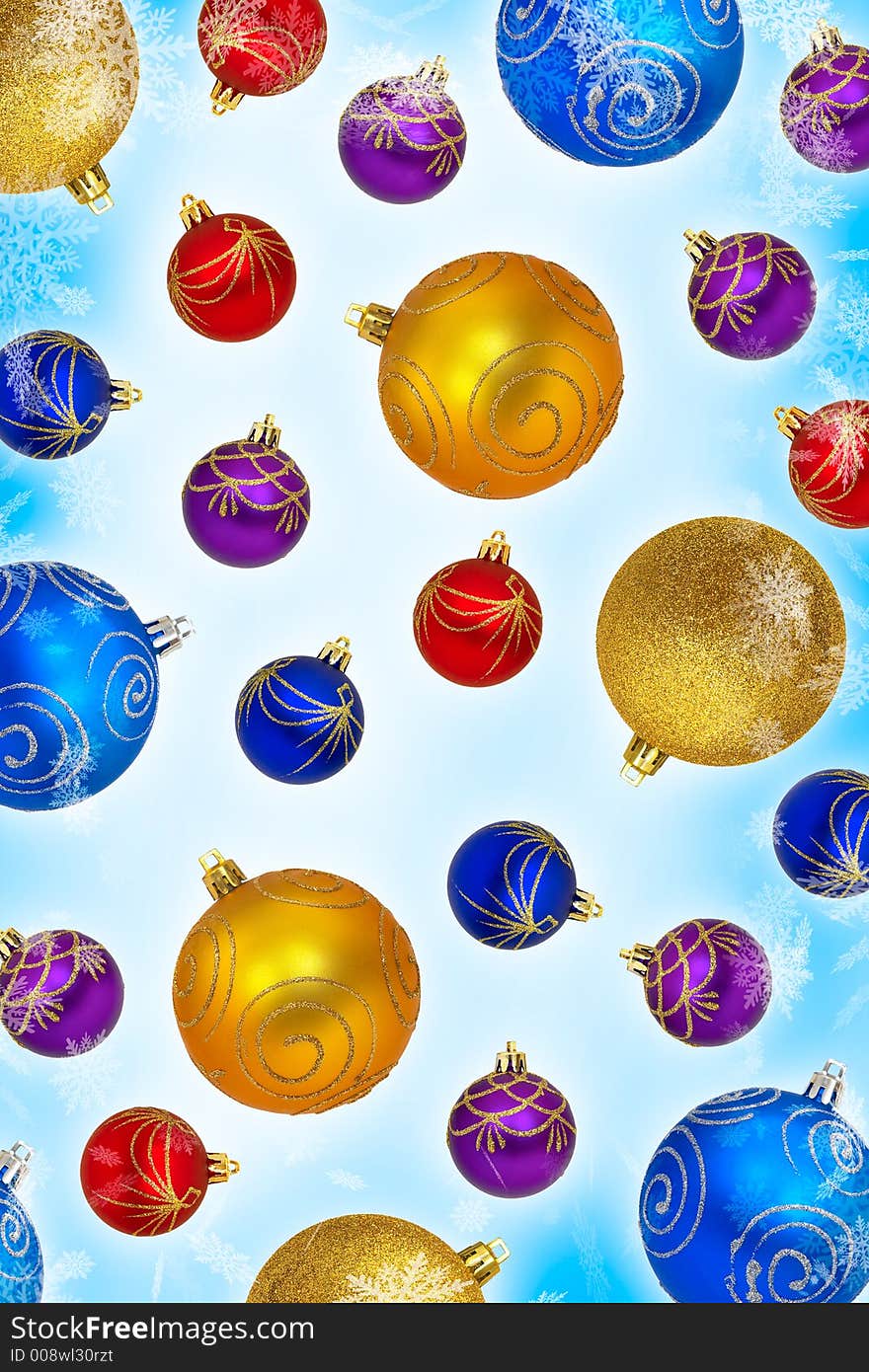 Closeup of multi-colored baubles on a white background