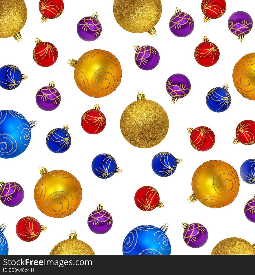 Closeup of multi-colored baubles on a white background