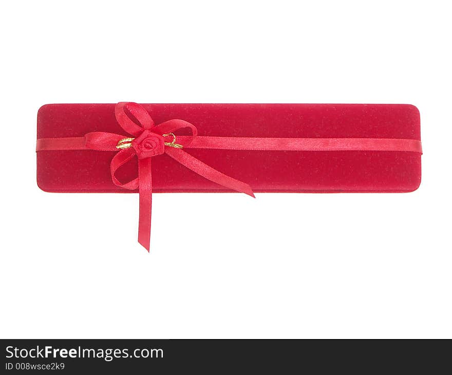 Red suede gift box over white background